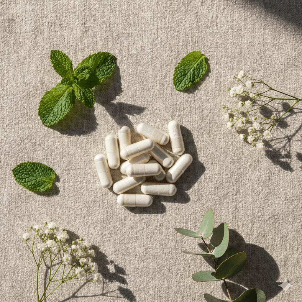 Natural wellness supplements with botanical elements